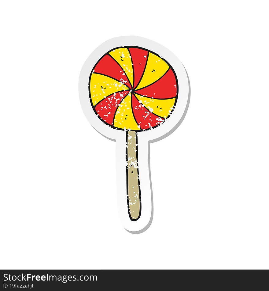 retro distressed sticker of a cartoon candy lollipop