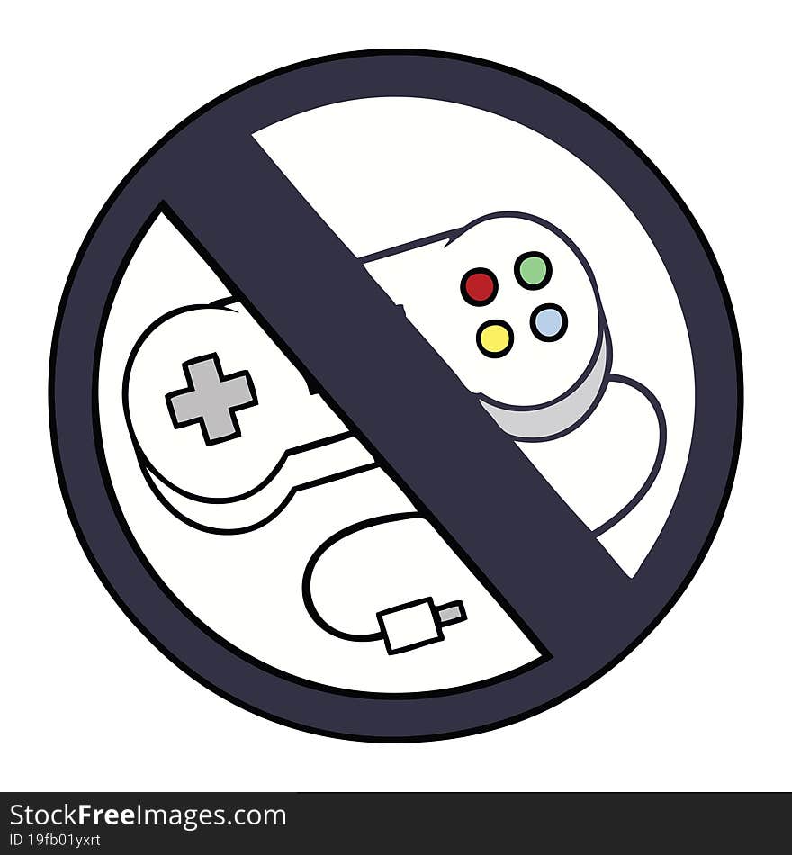 cute cartoon of a no gaming sign. cute cartoon of a no gaming sign