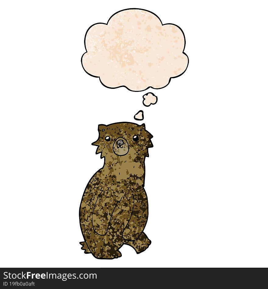 cartoon bear and thought bubble in grunge texture pattern style