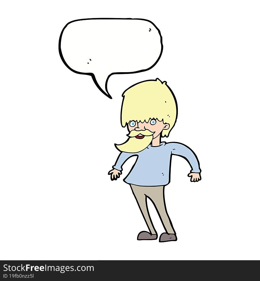 Cartoon Bearded Man Shrugging Shoulders With Speech Bubble