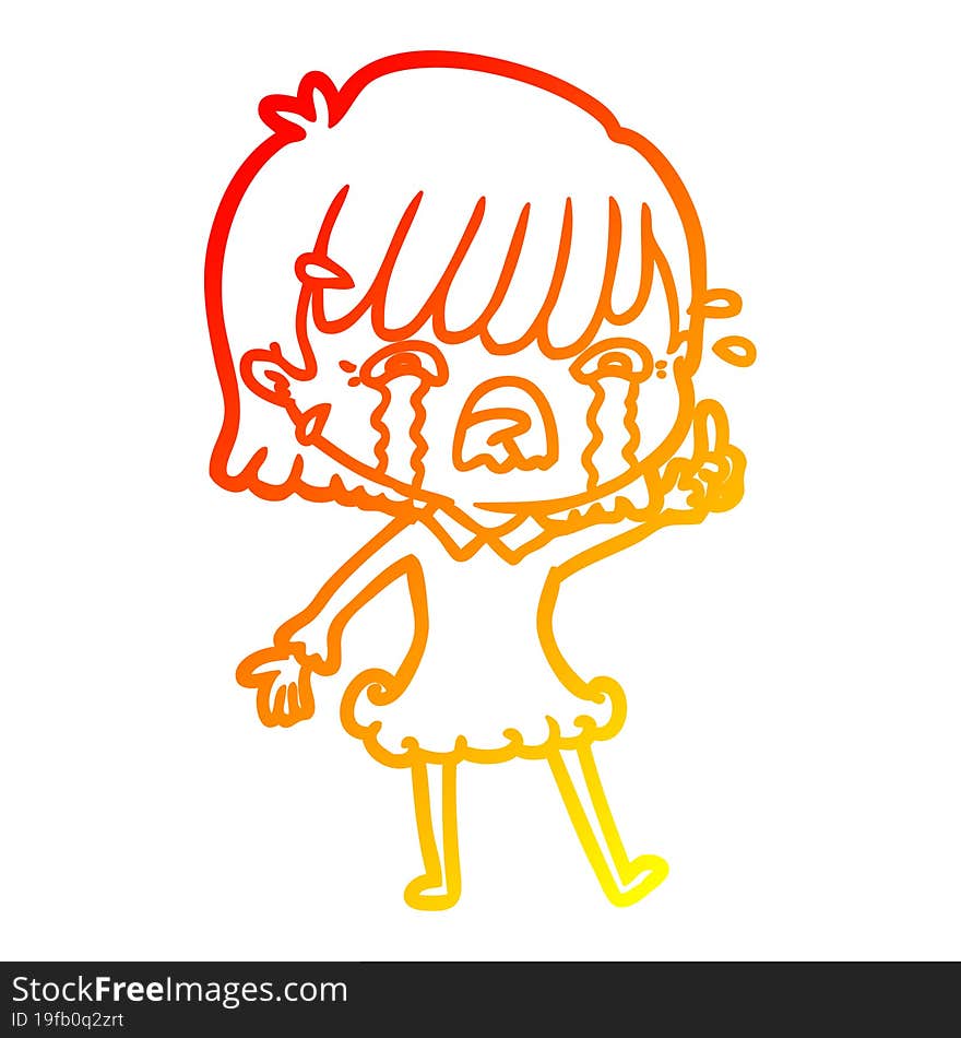 warm gradient line drawing of a cartoon girl crying