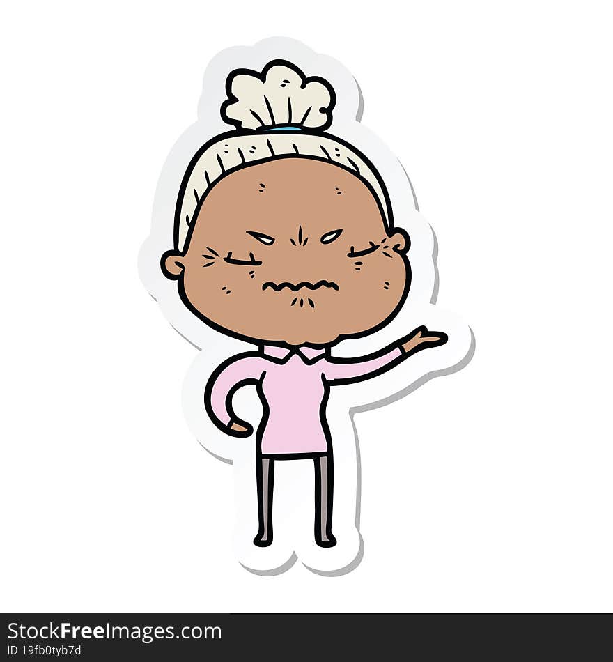 sticker of a cartoon annoyed old lady