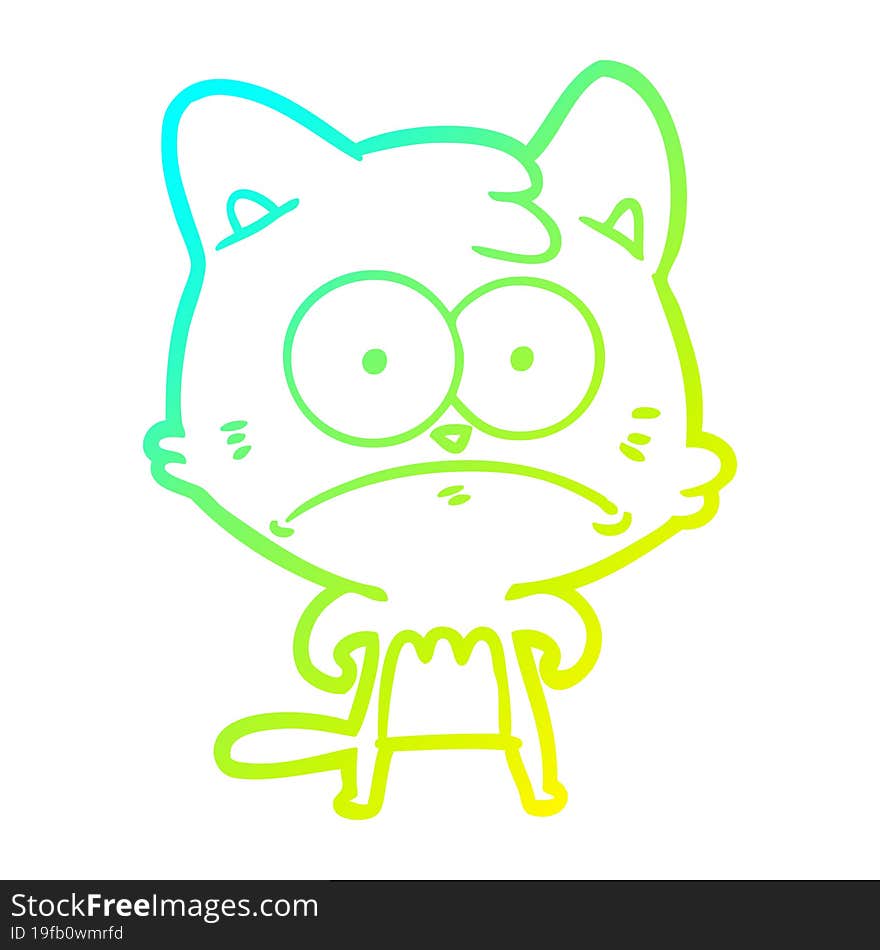 Cold Gradient Line Drawing Cartoon Nervous Cat