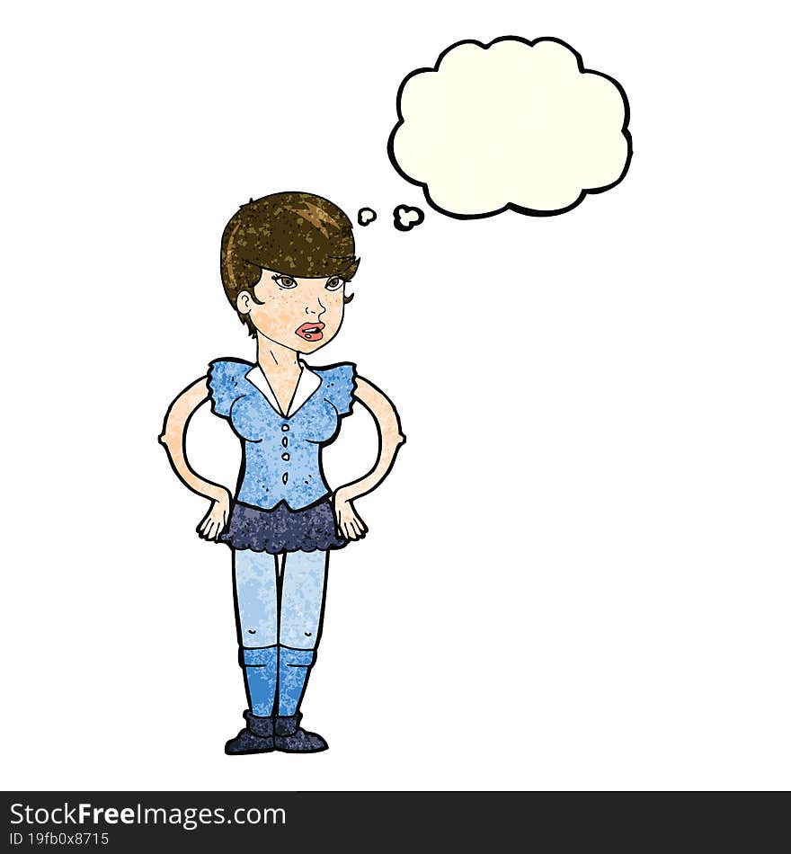 Cartoon Woman With Hands On Hips With Thought Bubble