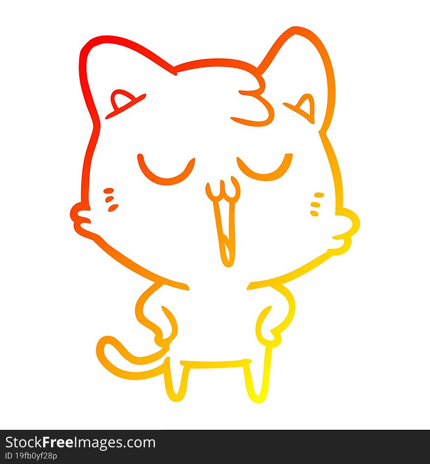 Warm Gradient Line Drawing Cartoon Cat Singing