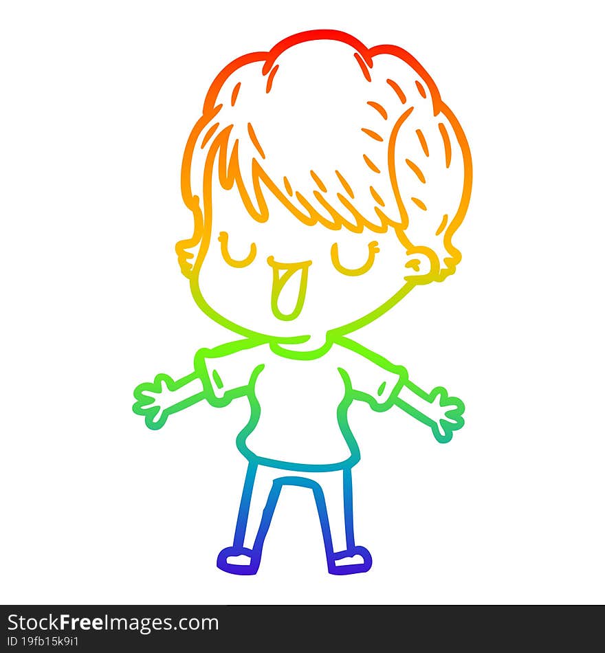 rainbow gradient line drawing of a cartoon woman talking