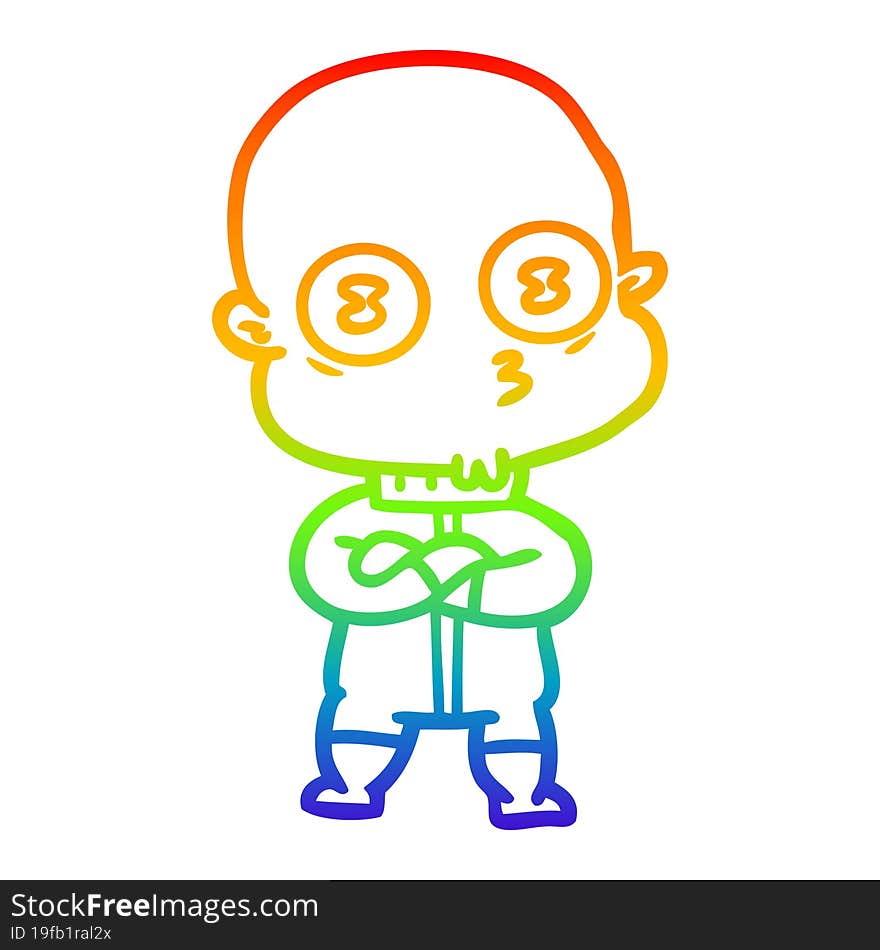 Rainbow Gradient Line Drawing Cartoon Weird Bald Spaceman