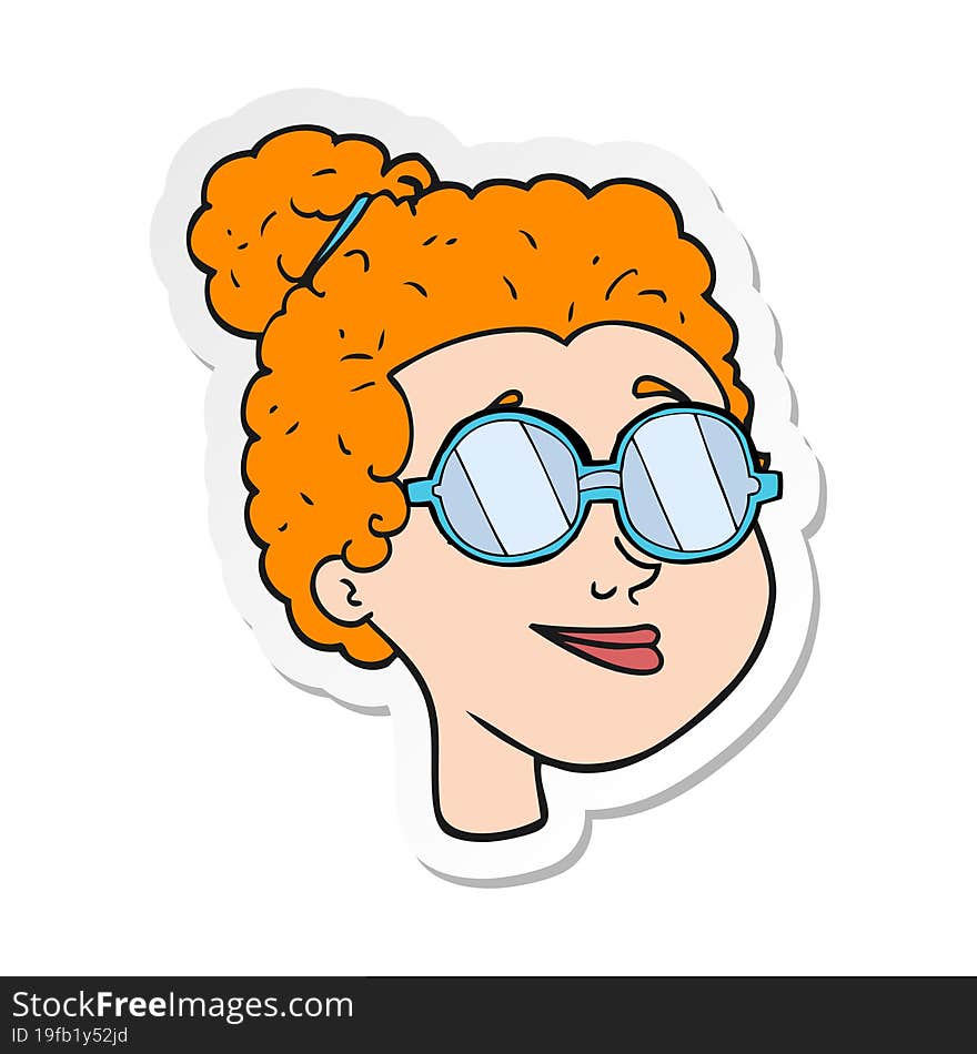 Sticker Of A Cartoon Woman Wearing Spectacles