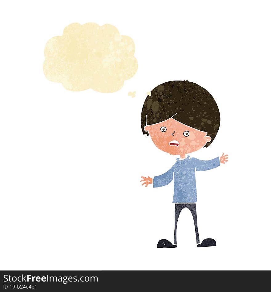 cartoon unhappy boy with thought bubble