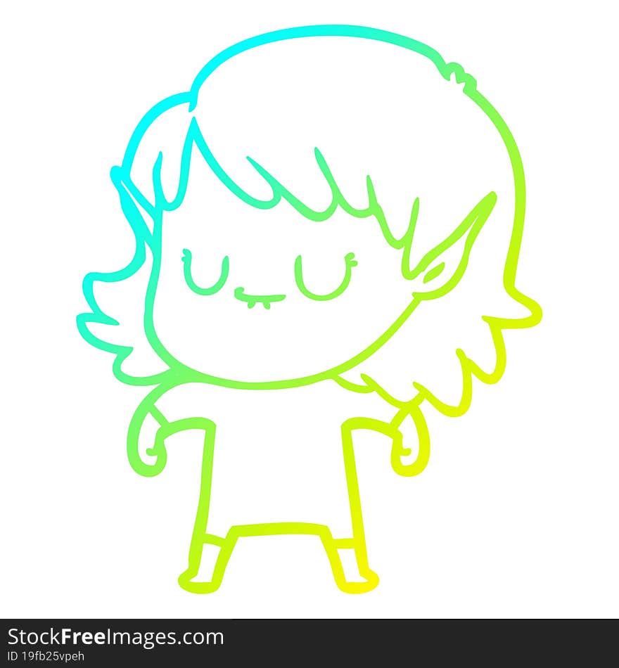 cold gradient line drawing happy cartoon elf girl