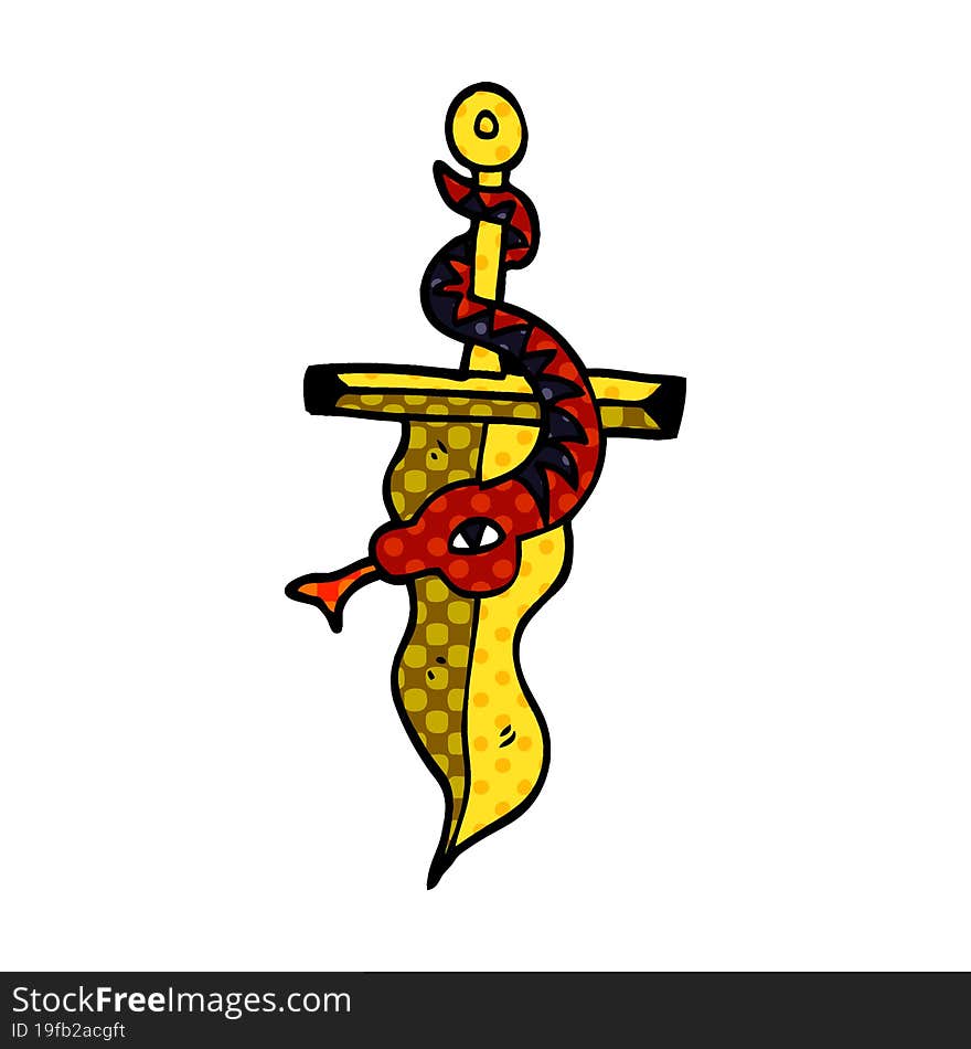 Cartoon Doodle Dagger And Snake Tattoo