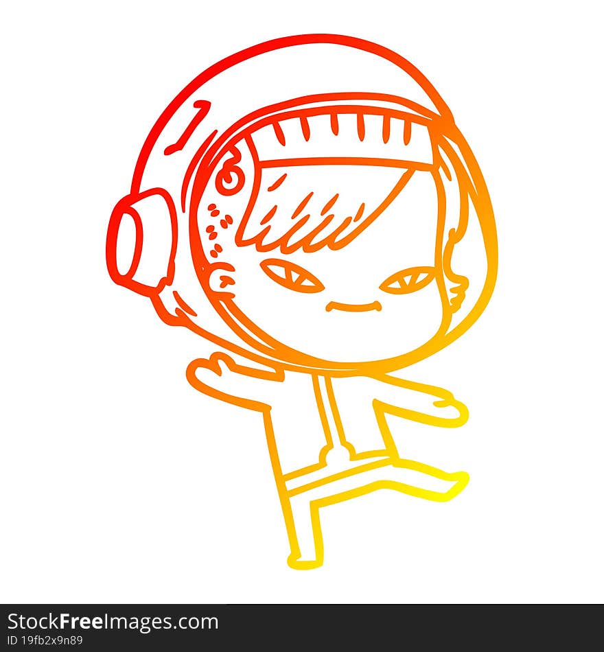 warm gradient line drawing of a cartoon astronaut woman