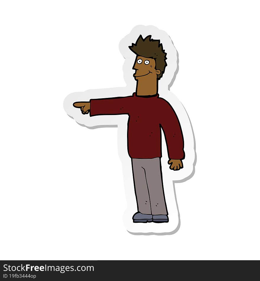 sticker of a cartoon happy pointing man