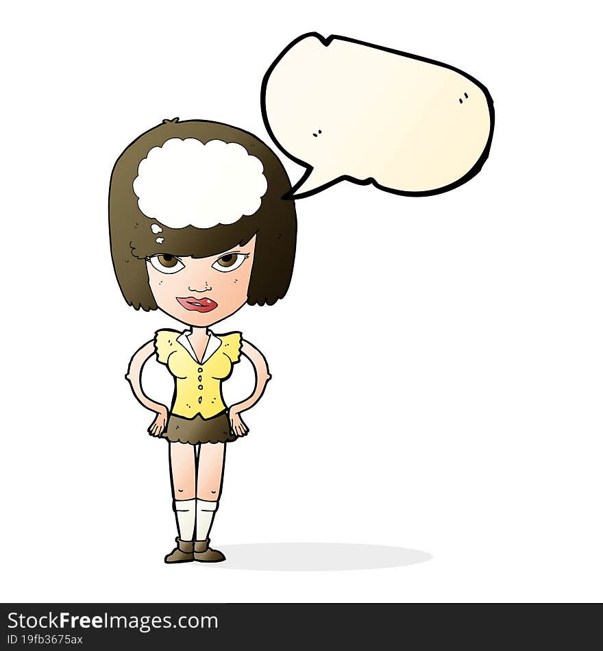 Cartoon Woman Thinking With Speech Bubble