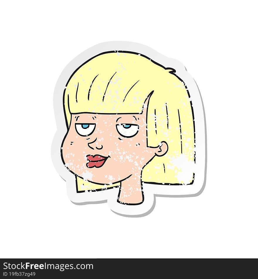 retro distressed sticker of a cartoon female face