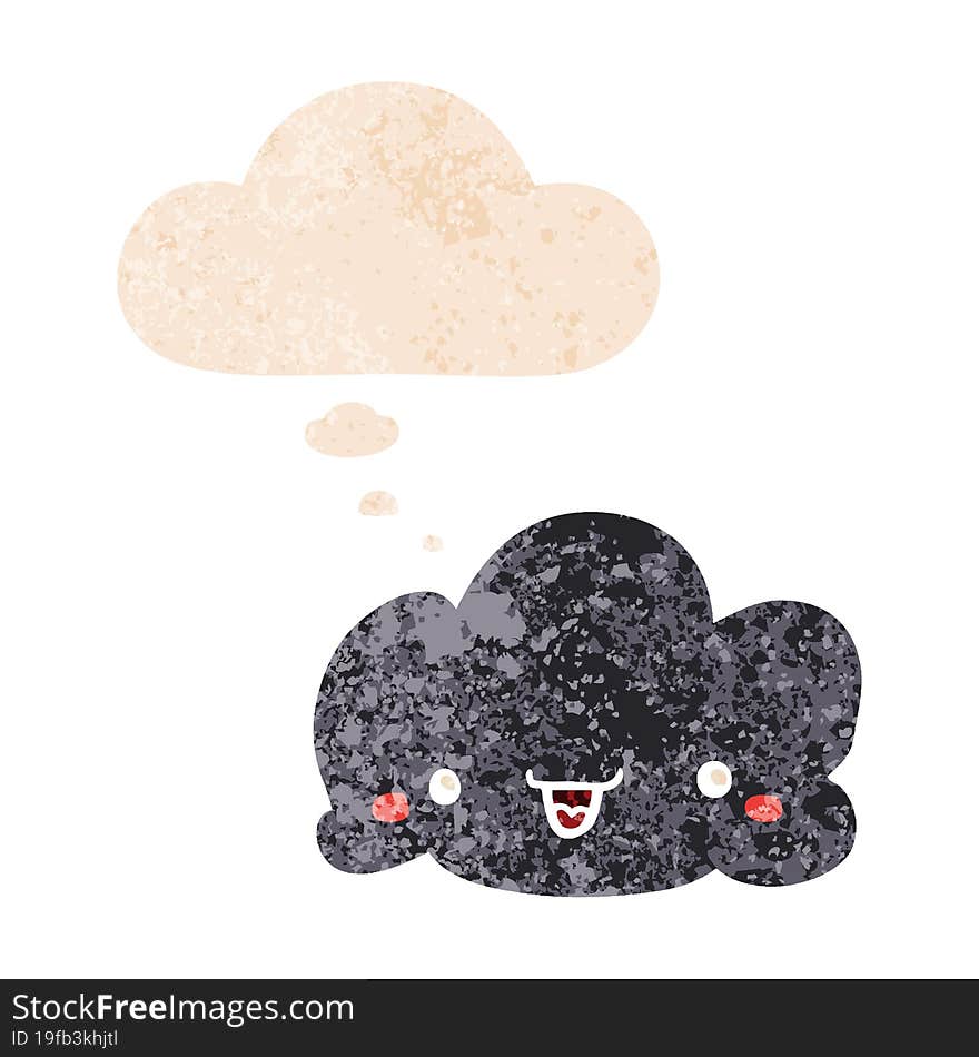 cute cartoon cloud and thought bubble in retro textured style