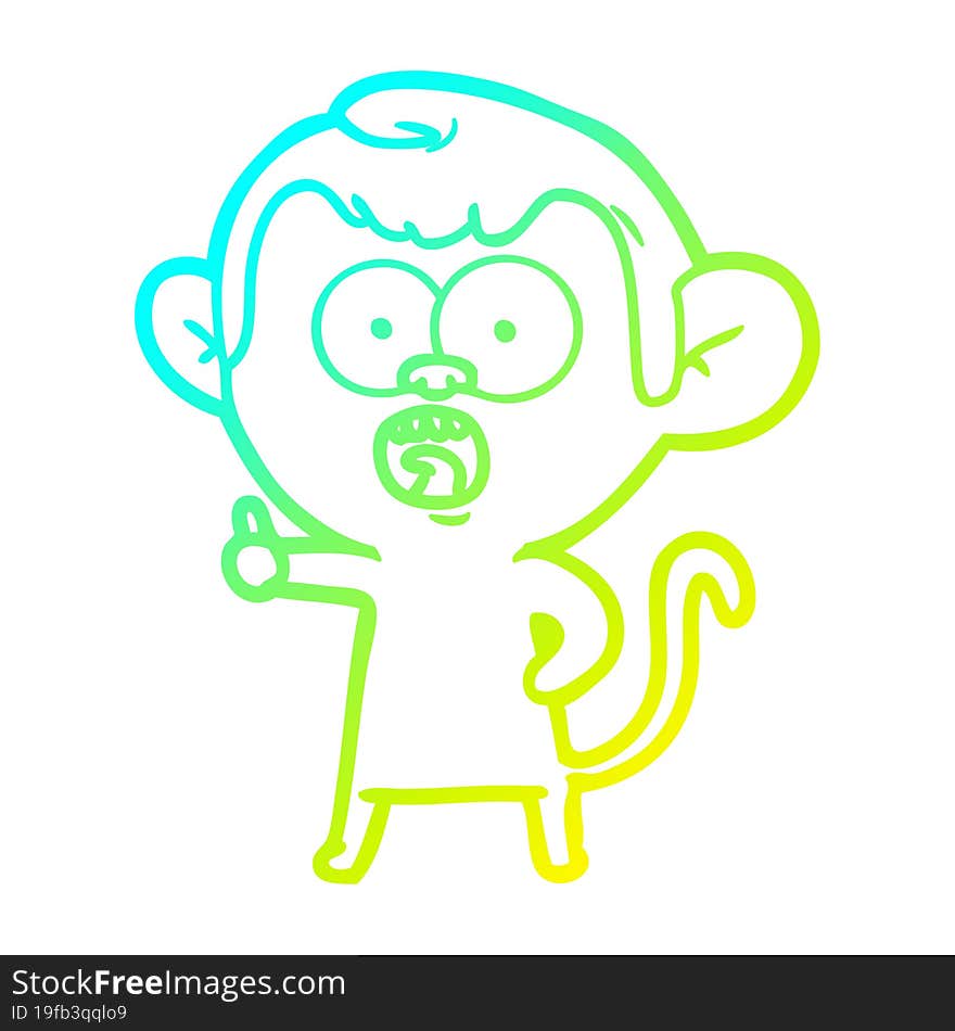 Cold Gradient Line Drawing Cartoon Shocked Monkey