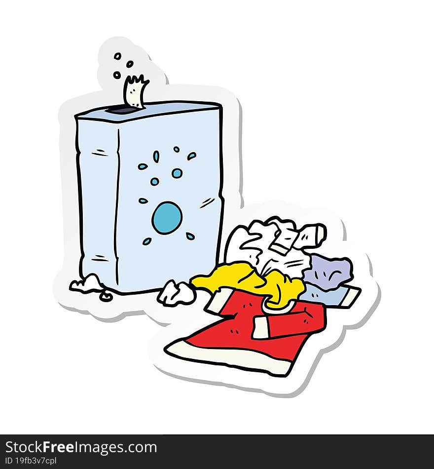 Sticker Of A Cartoon Washing Powder And Laundry