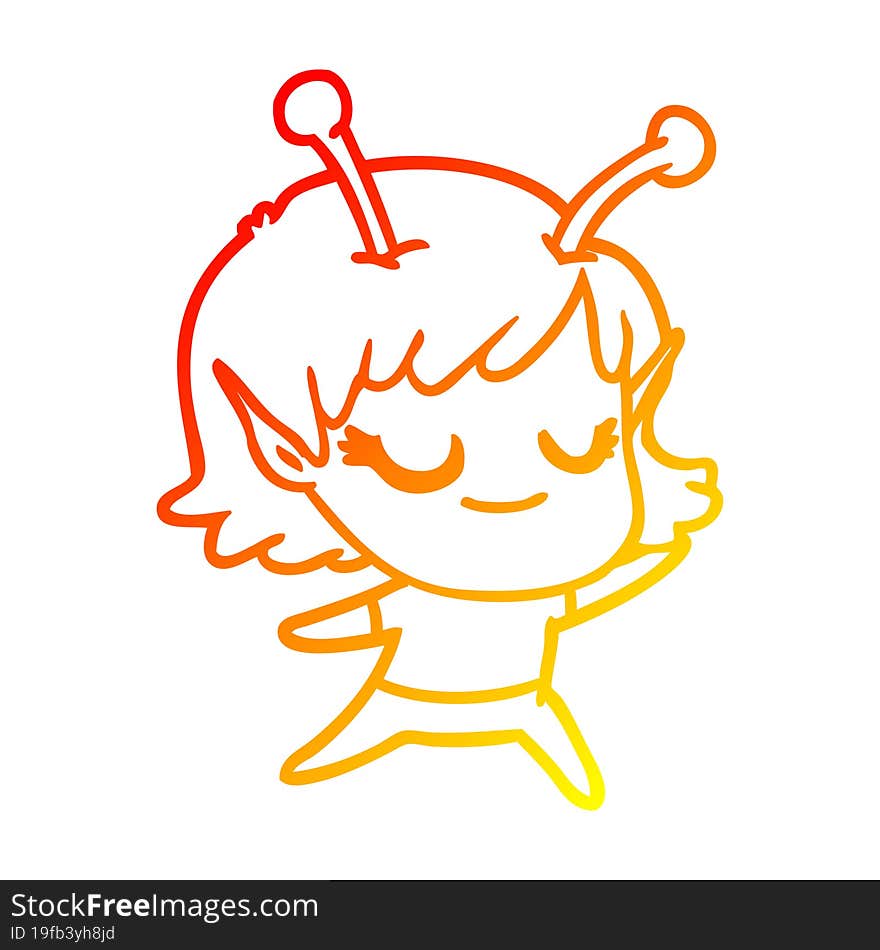 warm gradient line drawing smiling alien girl cartoon