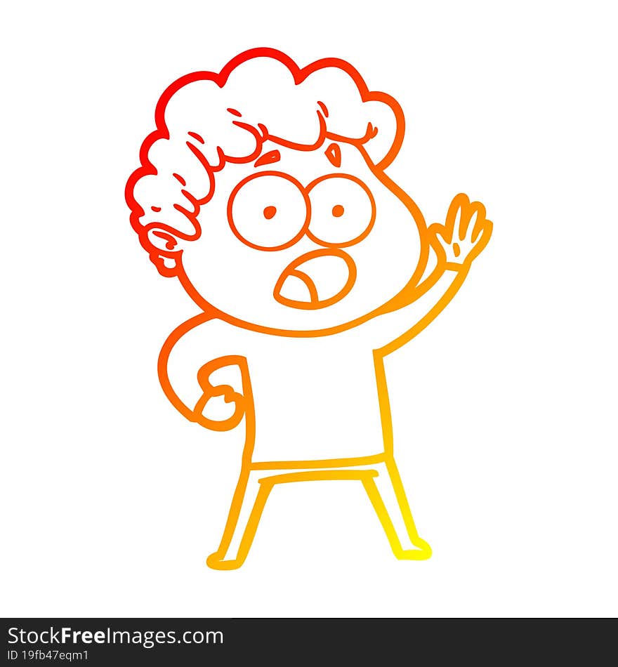 Warm Gradient Line Drawing Cartoon Man Gasping In Surprise