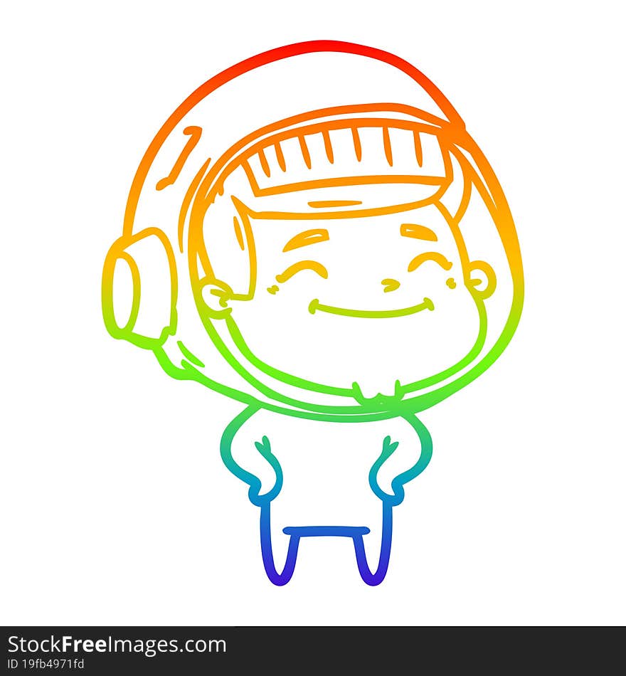 Rainbow Gradient Line Drawing Happy Cartoon Astronaut