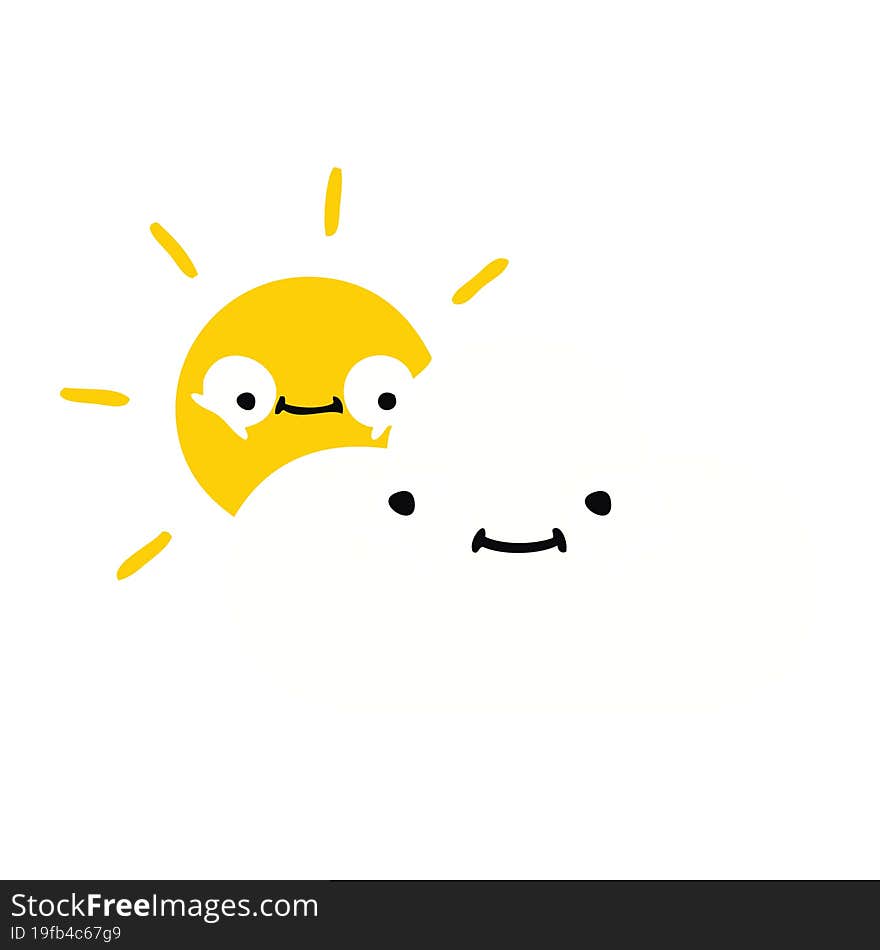 flat color retro cartoon of a sunshine and cloud