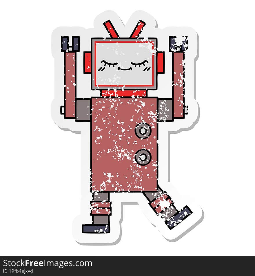 distressed sticker of a cute cartoon robot