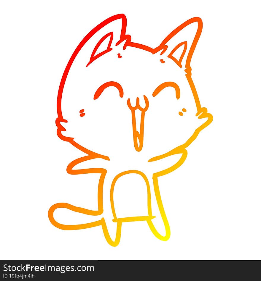 warm gradient line drawing happy cartoon cat