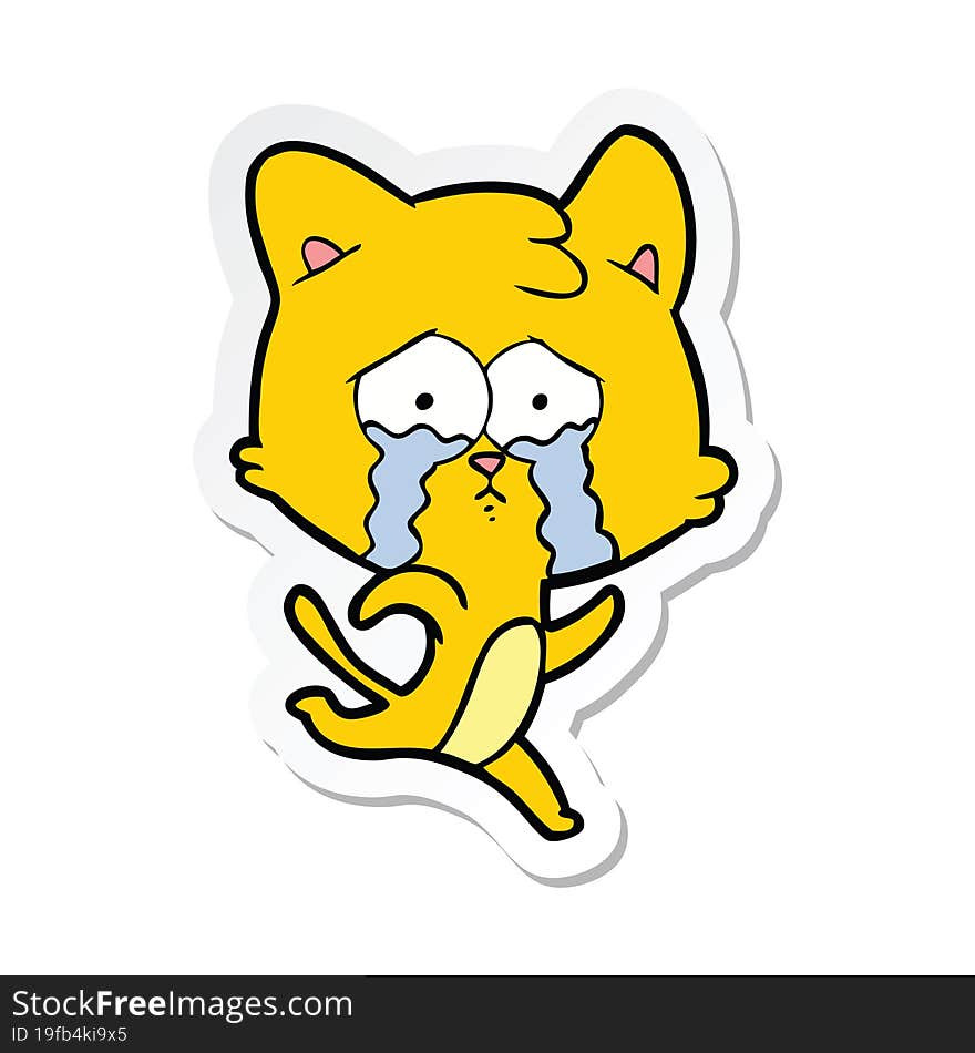 sticker of a cartoon crying cat