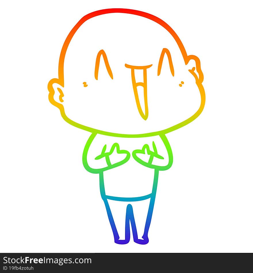 rainbow gradient line drawing of a happy cartoon bald man