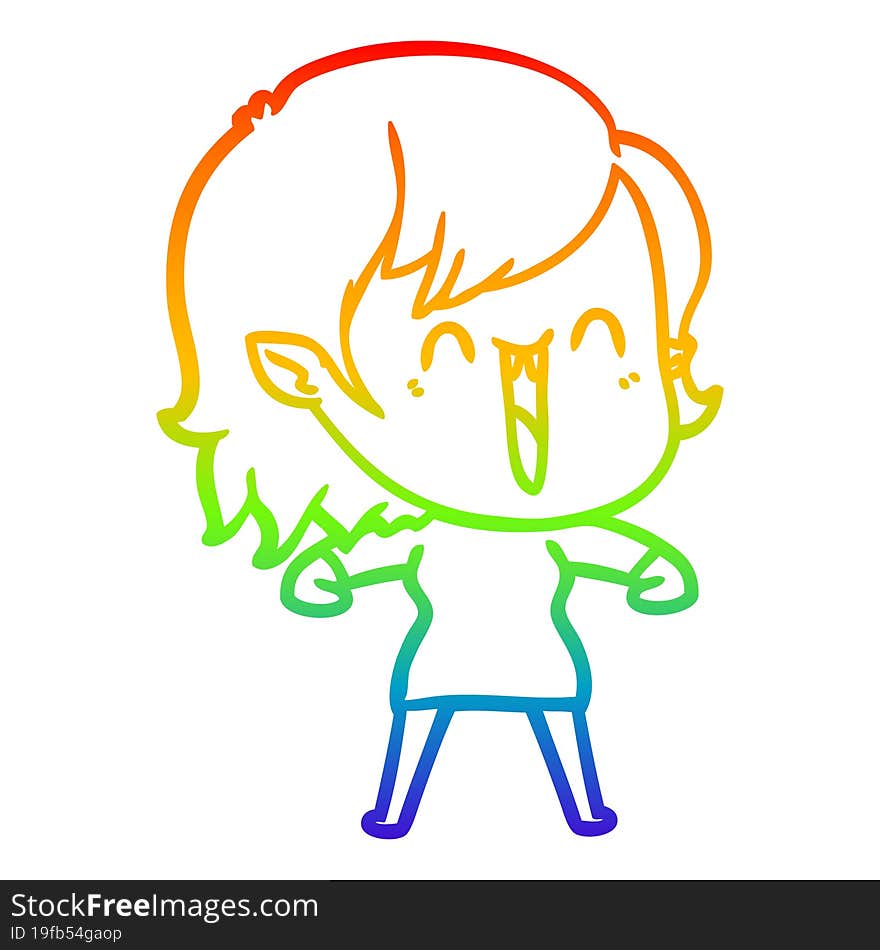 Rainbow Gradient Line Drawing Cute Cartoon Happy Vampire Girl