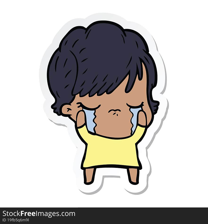 sticker of a cartoon woman crying