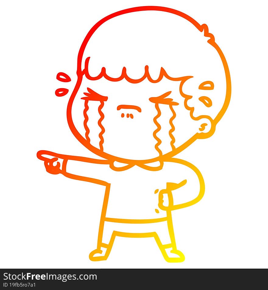 warm gradient line drawing of a cartoon man crying