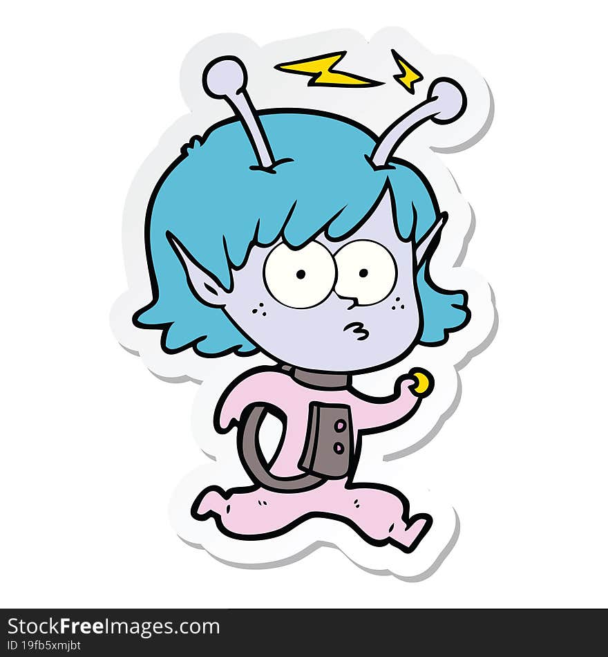 sticker of a cartoon alien girl