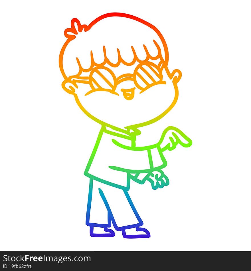 rainbow gradient line drawing of a cartoon boy wearing spectacles