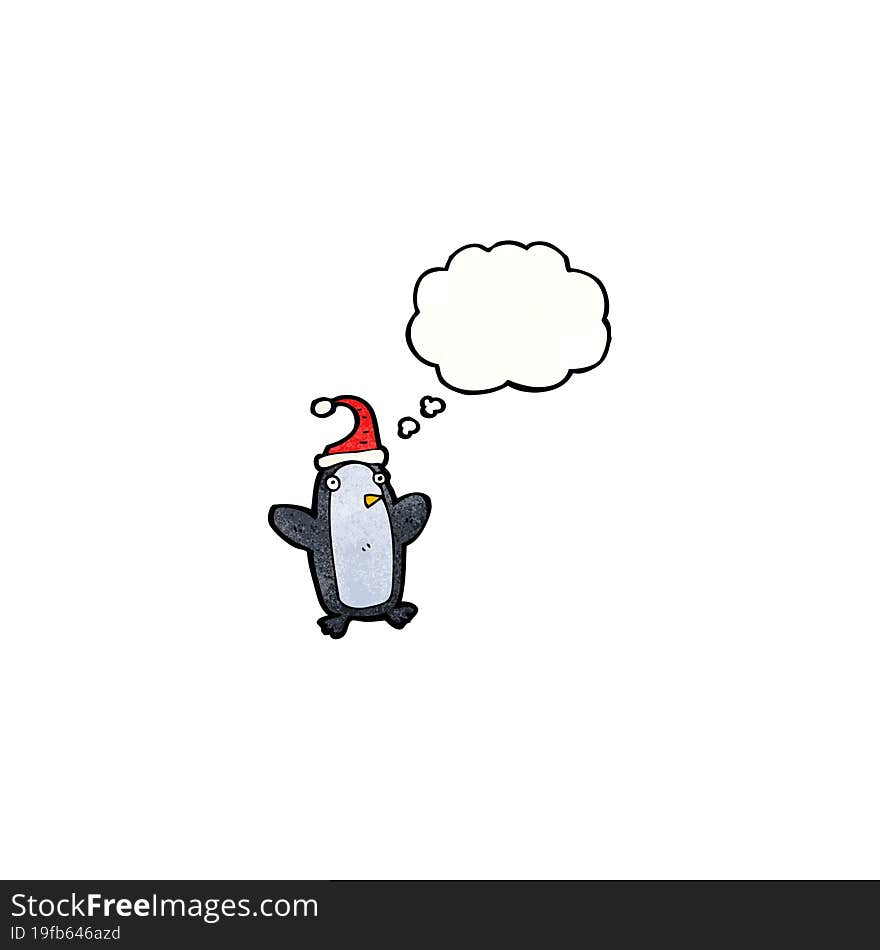 cartoon penguin with thought bubble