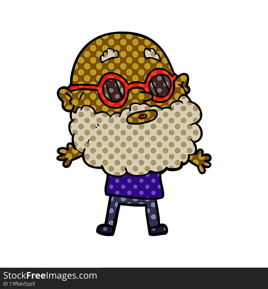 cartoon curious man with beard and sunglasses. cartoon curious man with beard and sunglasses