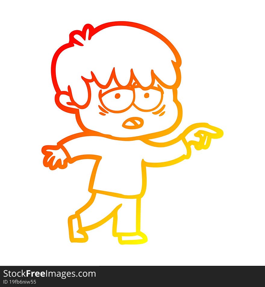 warm gradient line drawing cartoon exhausted boy