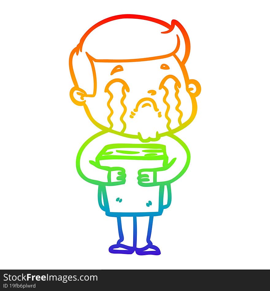 Rainbow Gradient Line Drawing Cartoon Man Crying