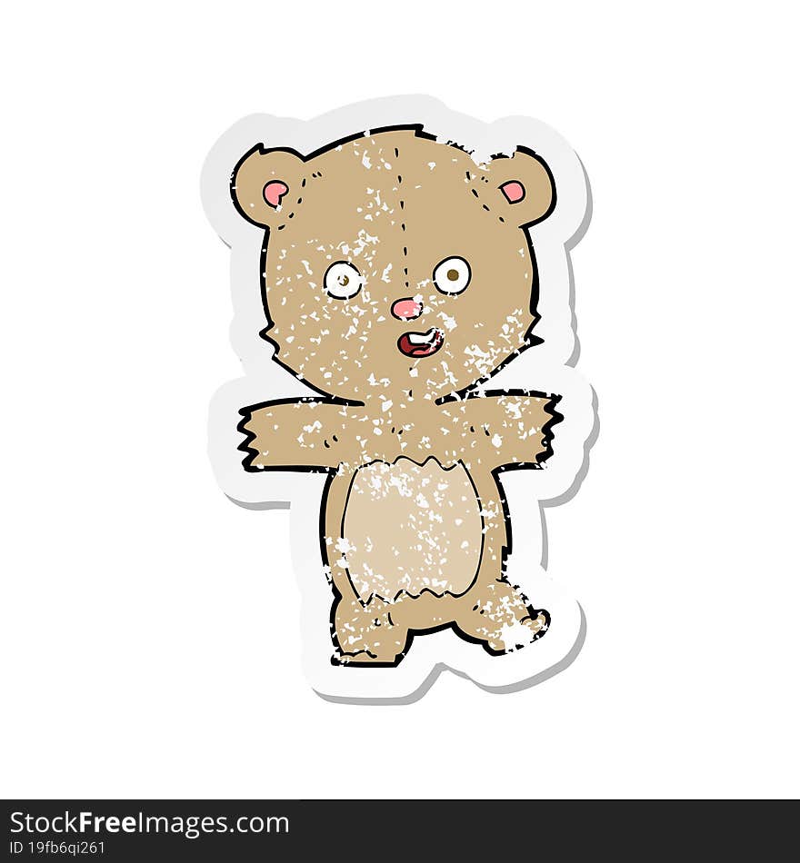 retro distressed sticker of a cartoon dancing teddy bear