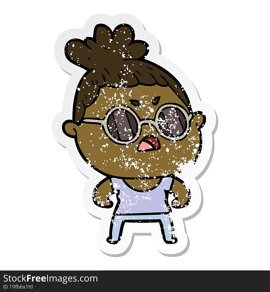 distressed sticker of a cartoon annoyed woman