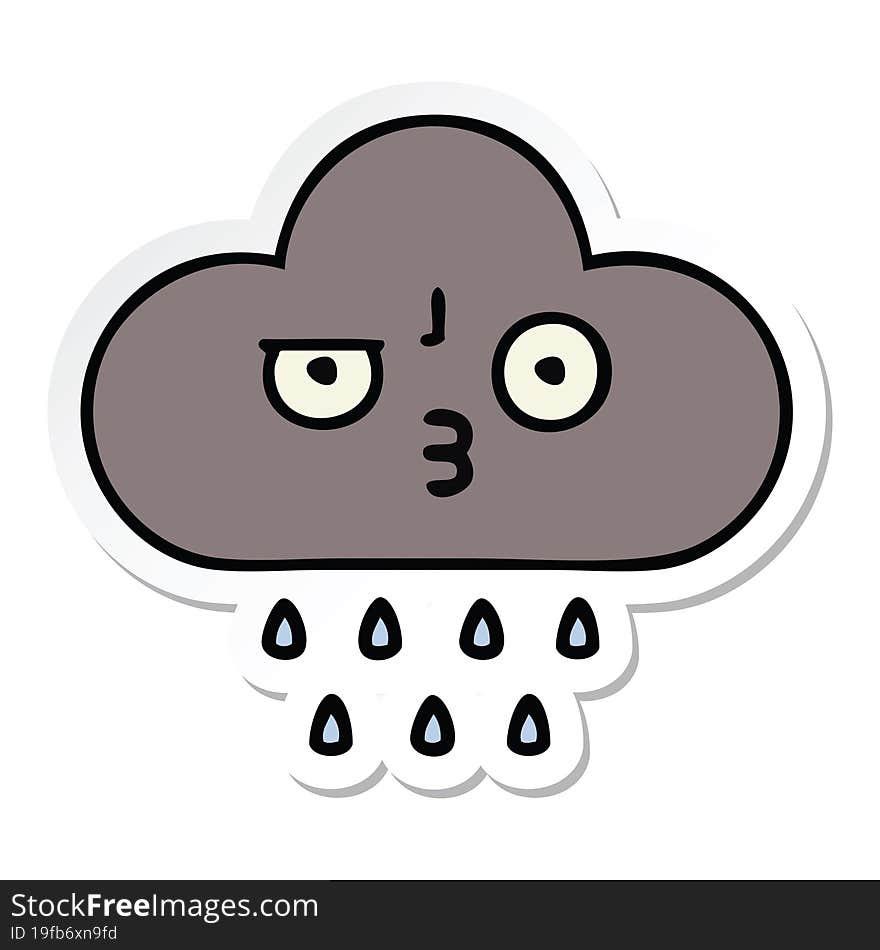 sticker of a cute cartoon storm rain cloud