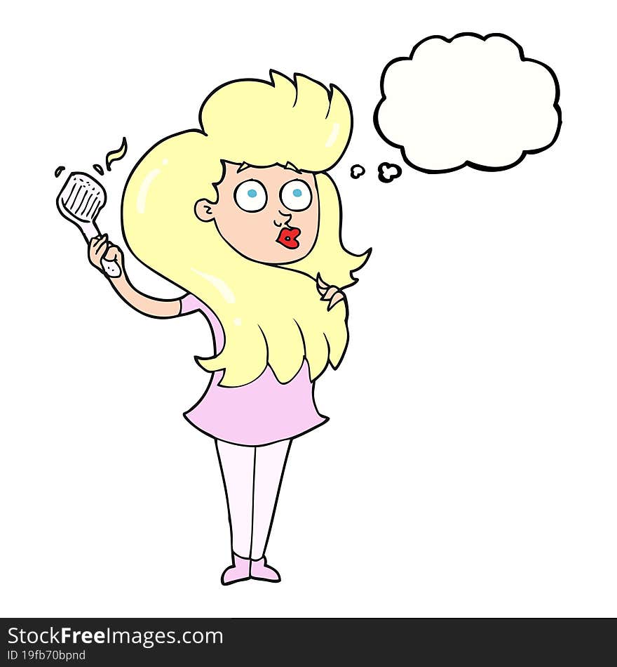 Thought Bubble Cartoon Woman Brushing Hair