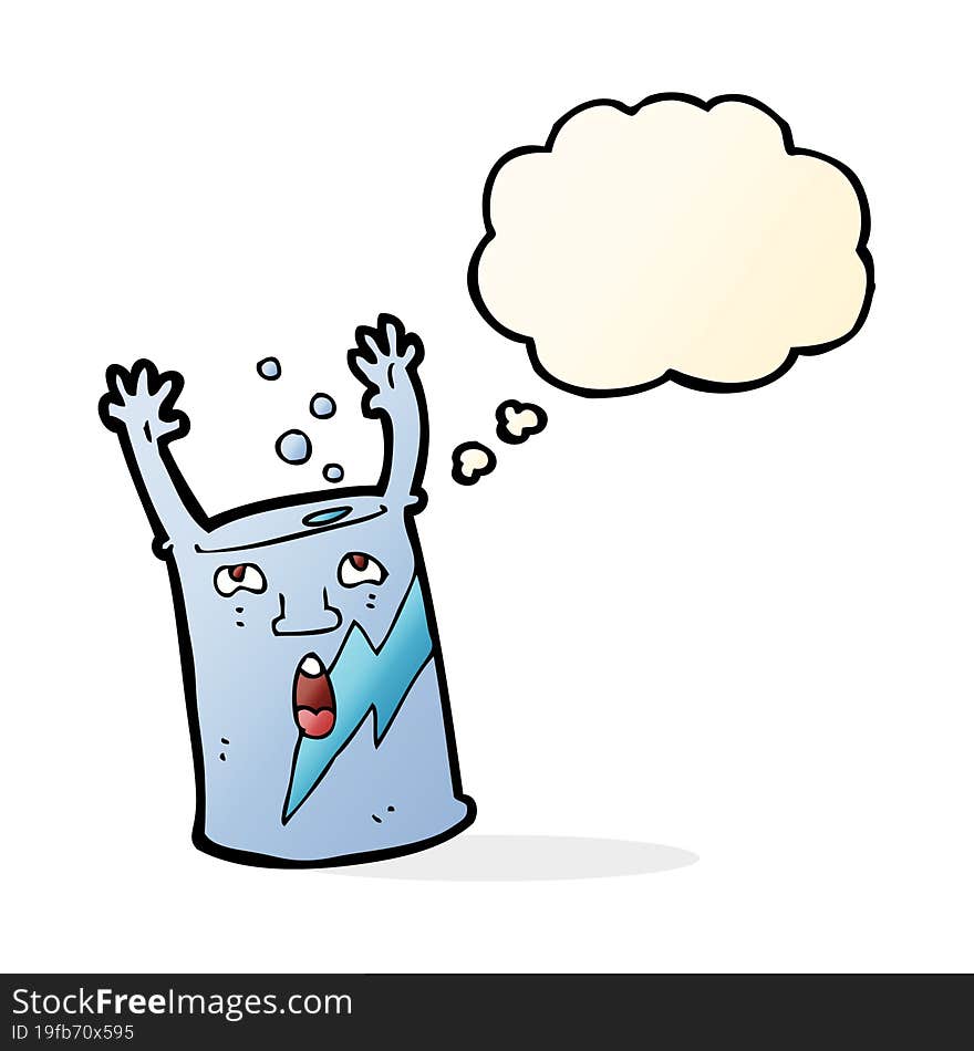 cartoon soda can character with thought bubble