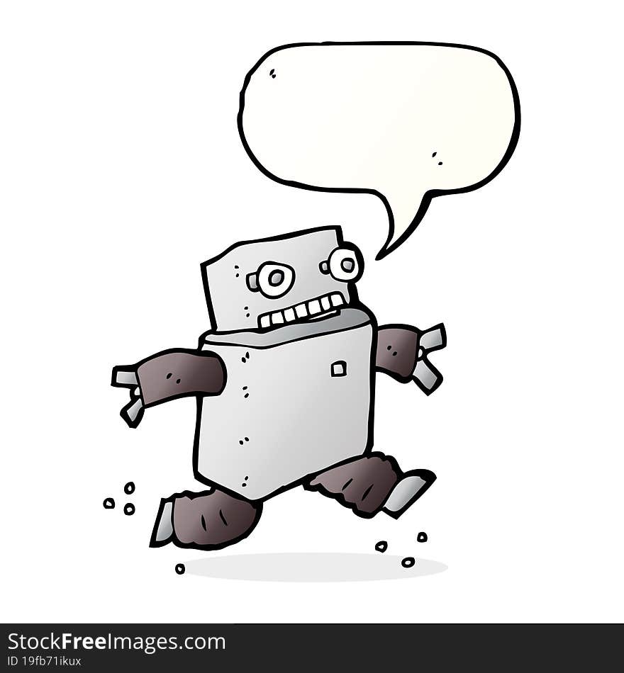 Cartoon Running Robot With Speech Bubble