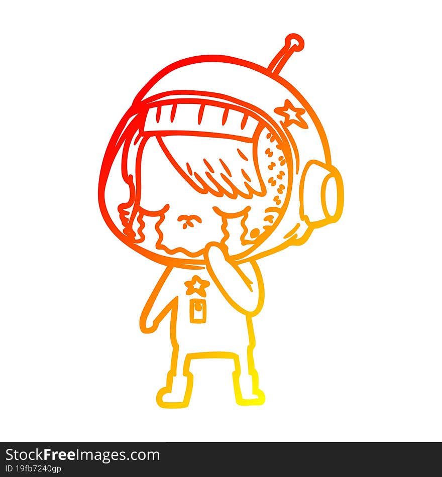 warm gradient line drawing cartoon crying astronaut girl