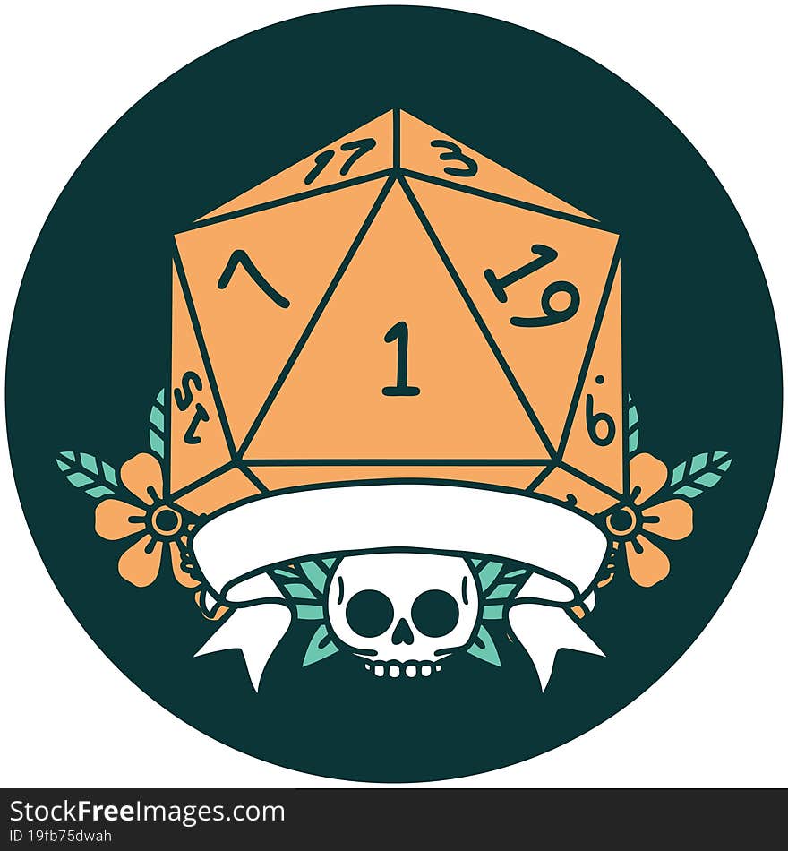 natural one d20 dice roll icon