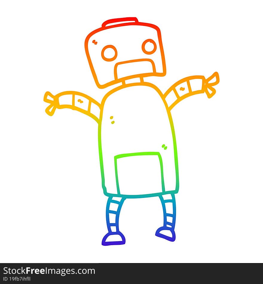 rainbow gradient line drawing of a cartoon robot dancing