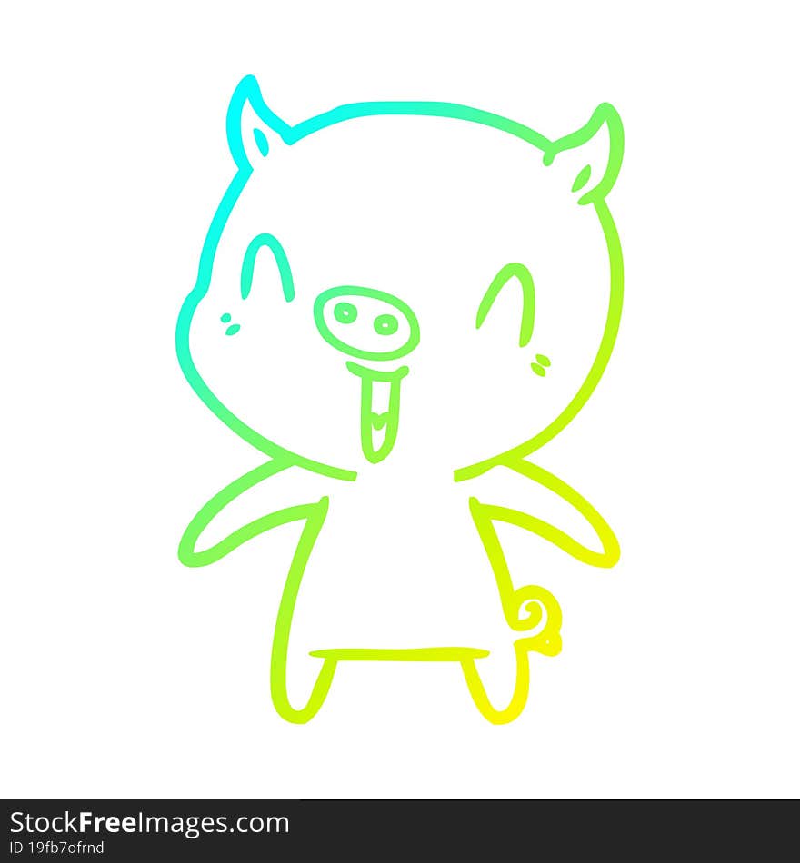 Cold Gradient Line Drawing Happy Cartoon Pig