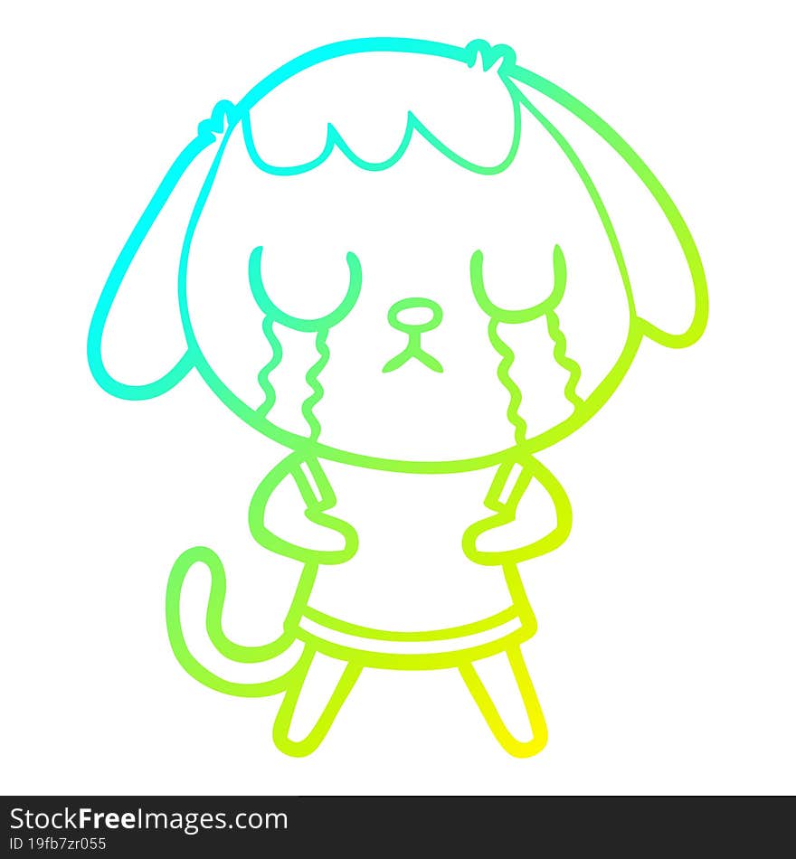 cold gradient line drawing cute cartoon dog crying